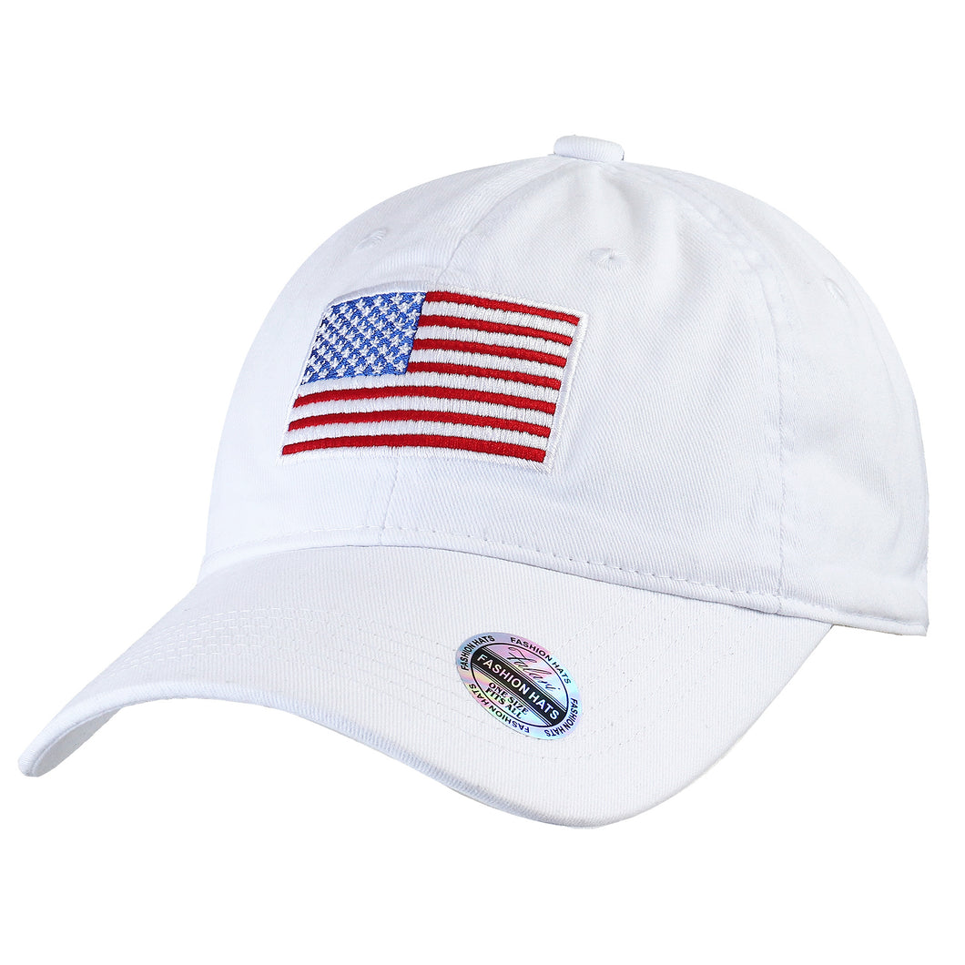 USA Flag Embroidered Baseball Cap - White
